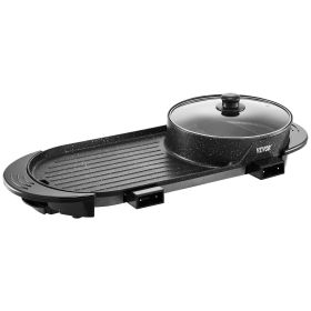 VEVOR Hot Pot with Grill, 2200W 2-in-1 Electric Smokeless Grill and Hot Pot, Korean BBQ Shabu Shabu Hotpot with Separate Dual Temperature Control