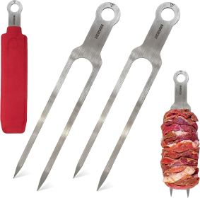 Double Skewers 14.4" Stainless Steel Heavy Duty Double Prong Skewers for BBQ Kabob Shawarma Meat Fish Chicken Accessories for Grill Master Arsena