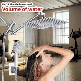 Shanmuyin Square Shower Set - 8"/10" Rain Head + 3-Function Handheld & Adjustable Arm (Color: Upgraded silver stainless steel 8-piece set)